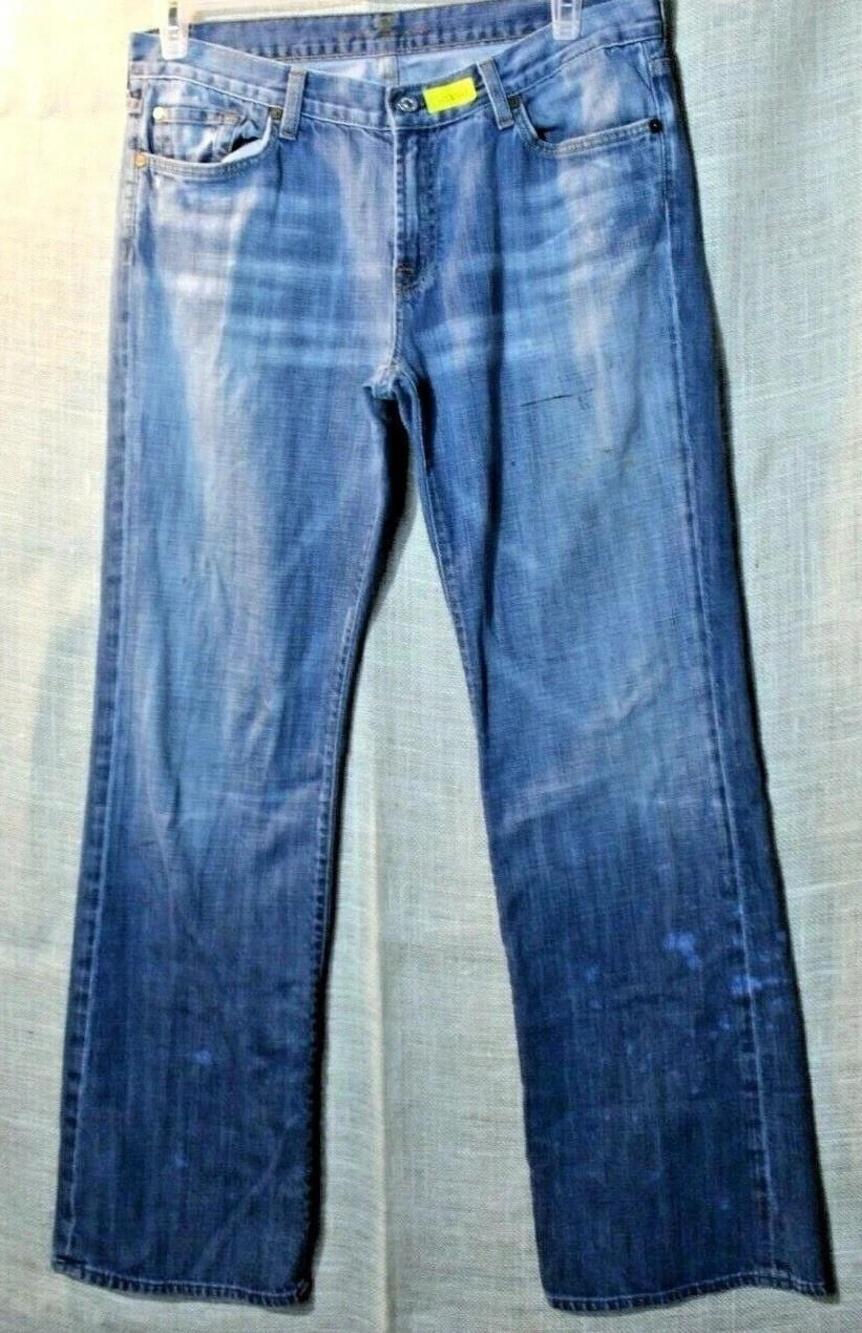 7 For All Mankind Jeans Mens 34x31 Blue Straight Light Wash Distressed Denim